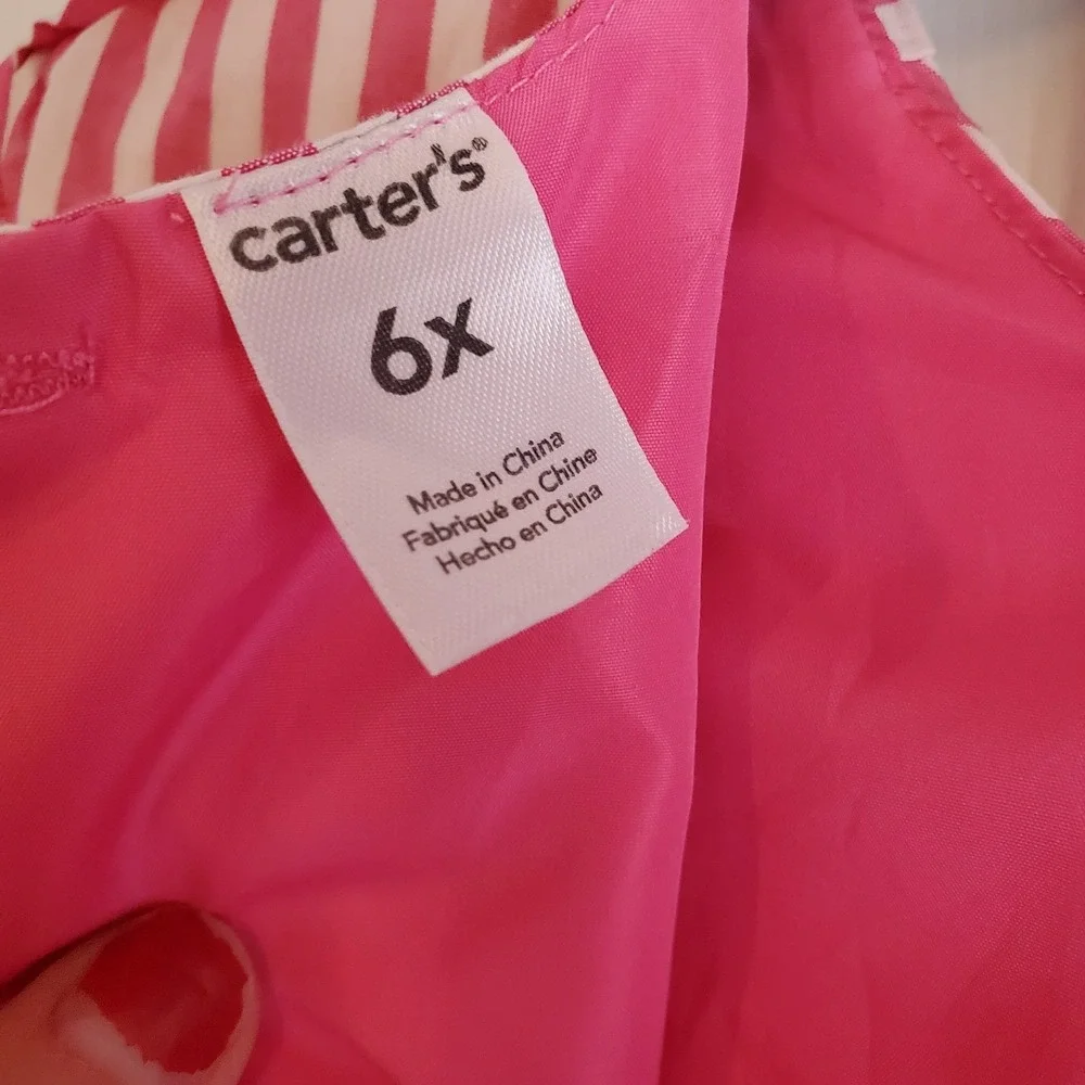 Carters‎ Girls Pink Bow Striped Sleeveless Cotton Fit & Flare Dress 6x